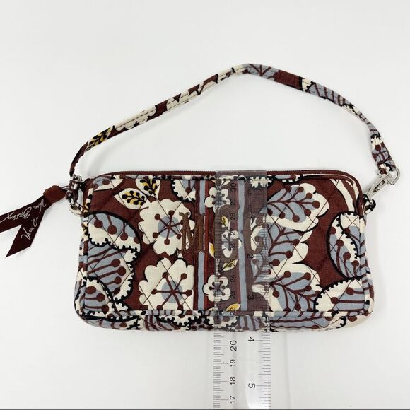 Vera Bradley Slate Blooms Zippered Wristlet Bag Embroidered Brown Blue Floral - Picture 10 of 10